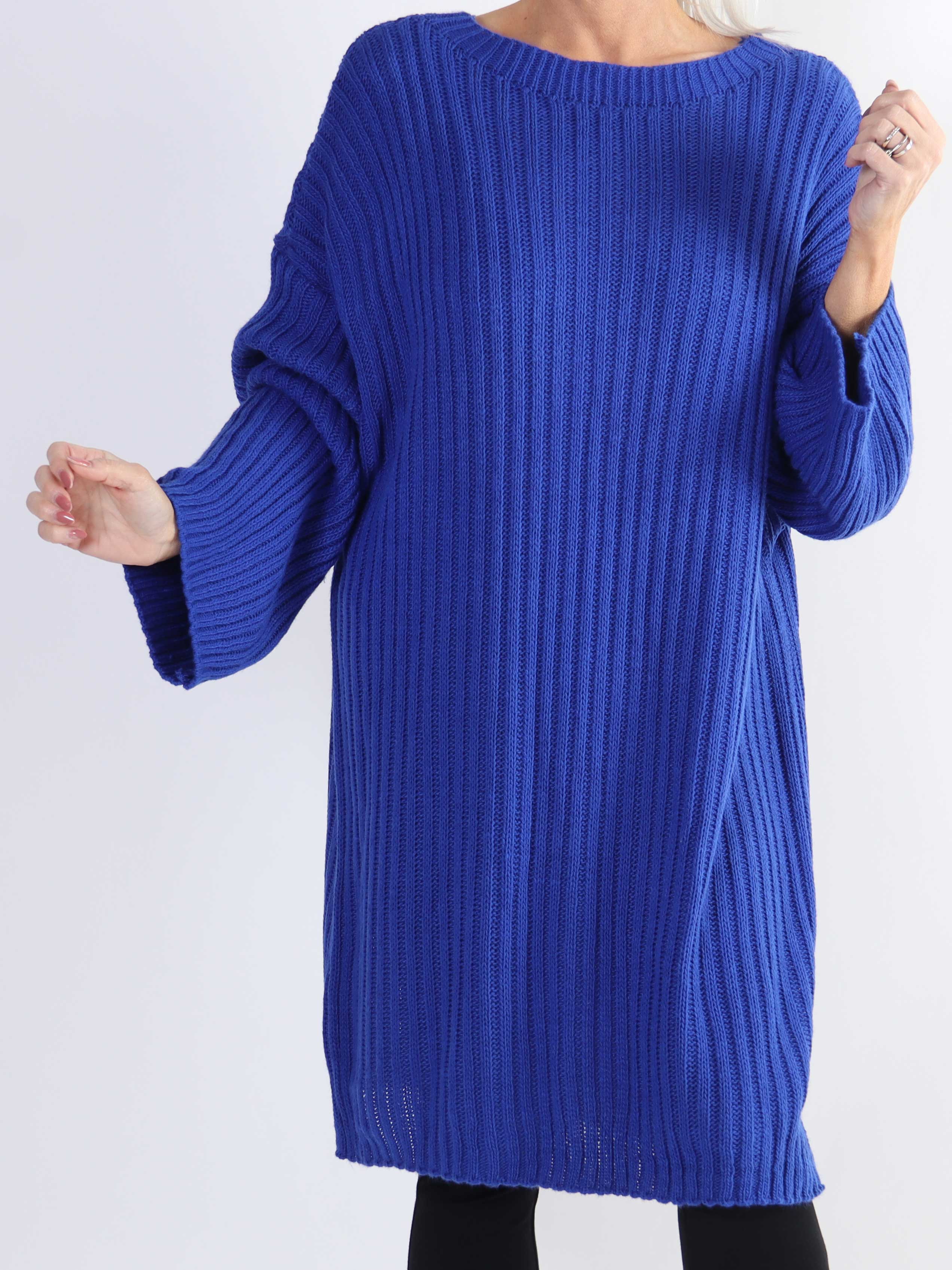 Dica - Plus size strikkjole med silkelook sløjfe i ryggen